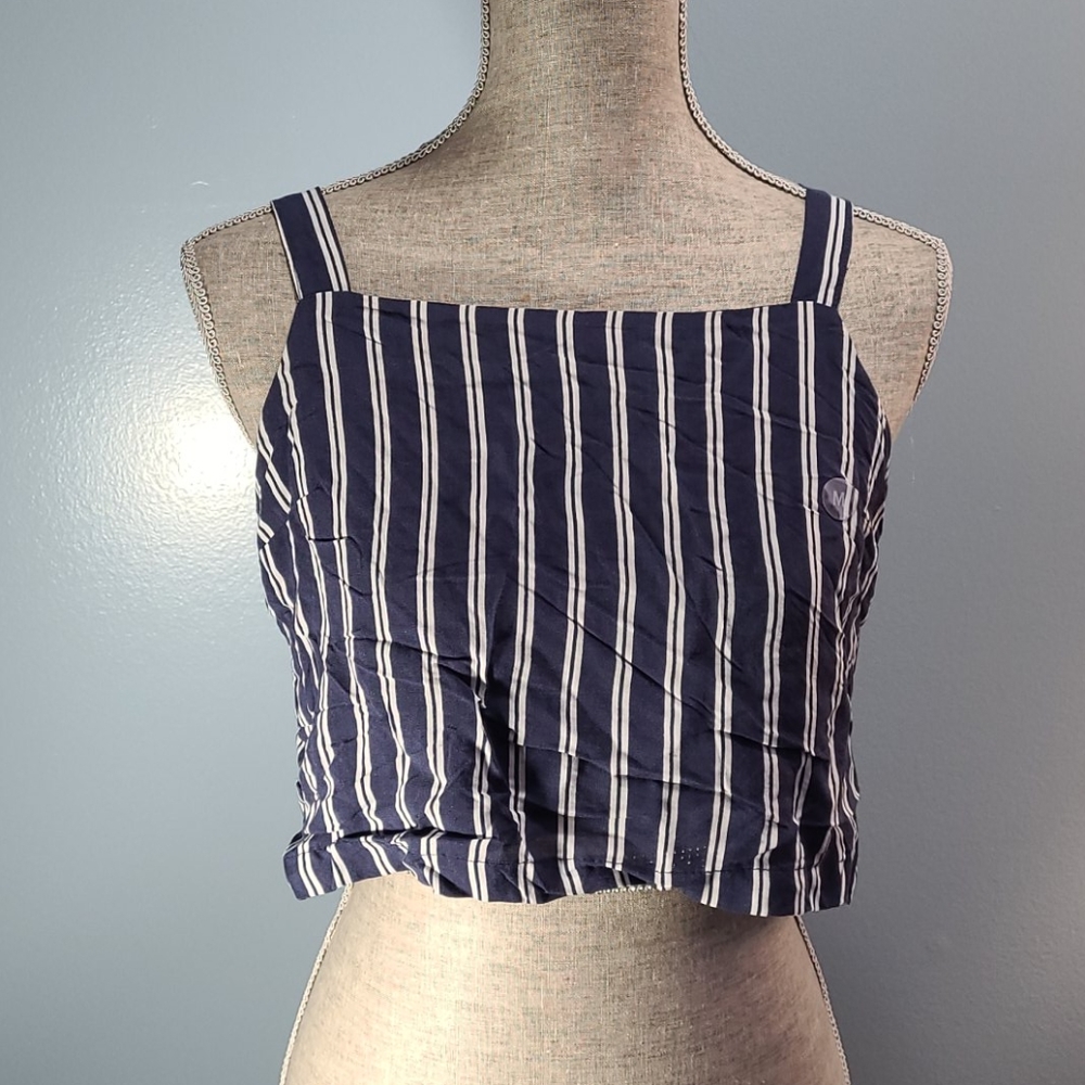 PacSun Lottie Moss Navy Striped Tie Back Crop Top Size Medium NWT
